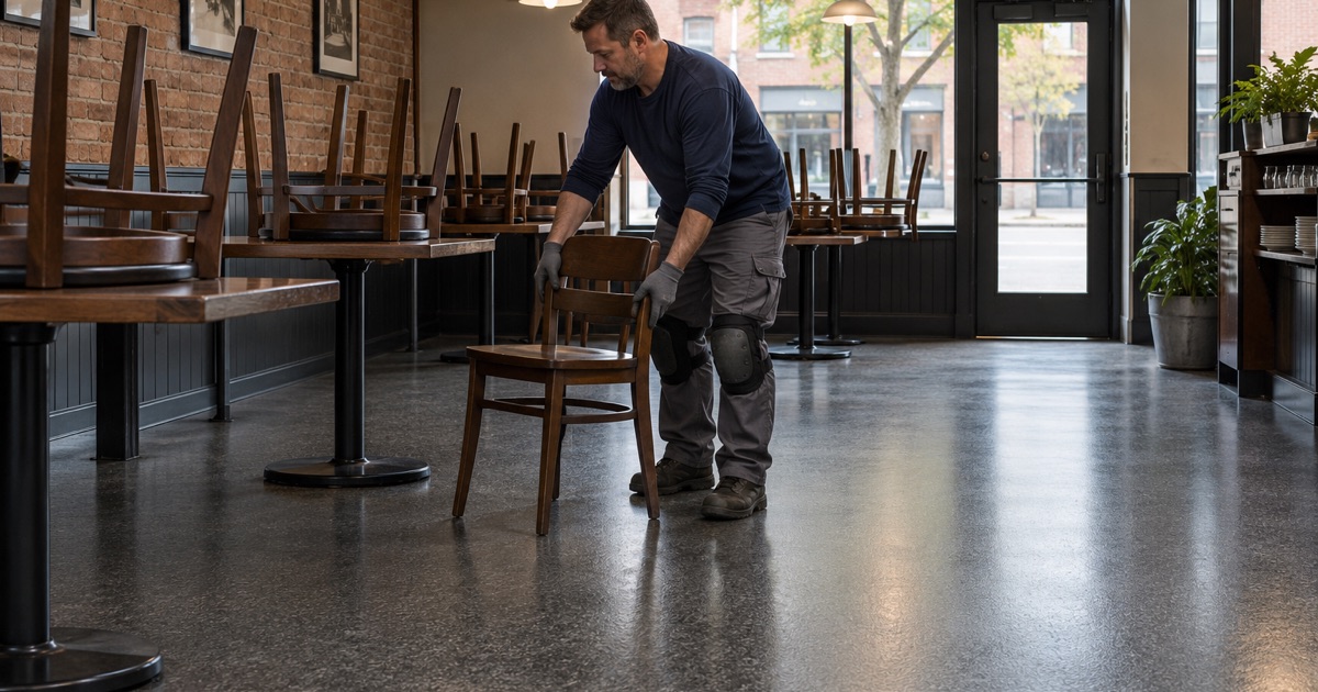 A new quartz floor in a restaurant in an older downtown Barrington brick building